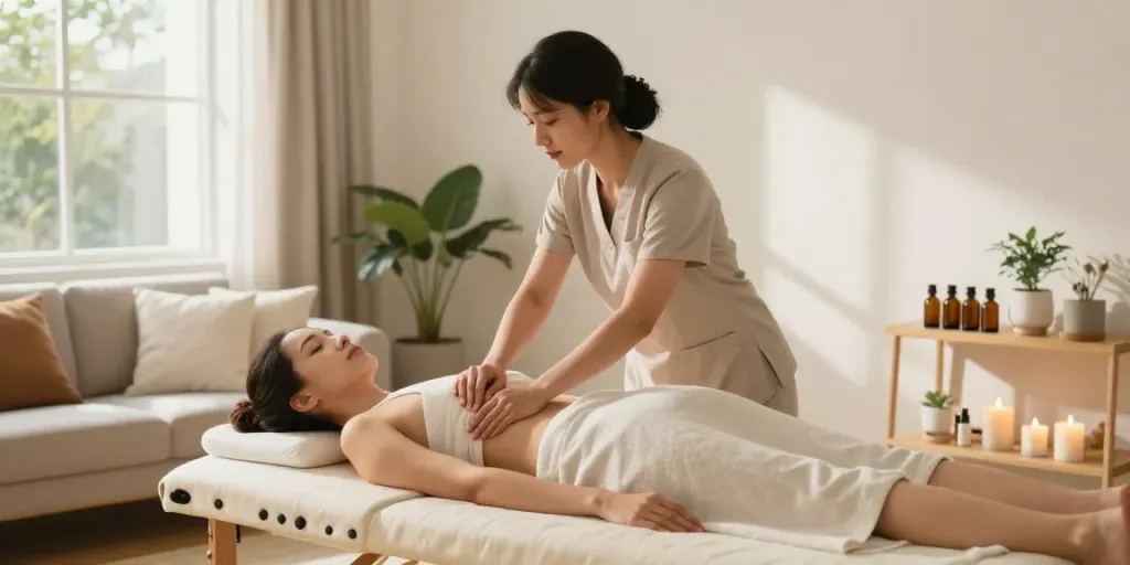 Relaxing 영등포출장안마 therapy session in a tranquil home setting.