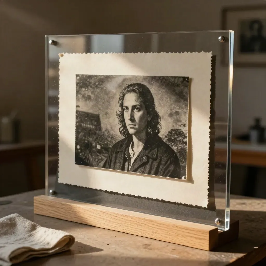 Montaje de una impresión artística sobre panel rígido con acrílico en mesa de taller